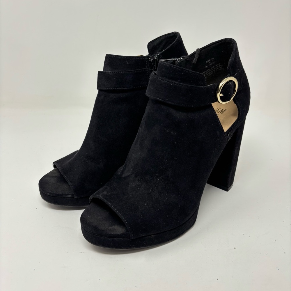 H&M Black Peep Toe Ankle Boots Size 7